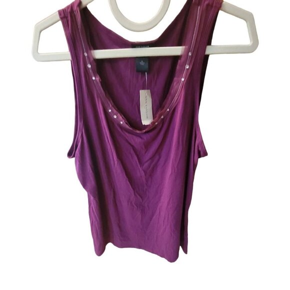 NWT Ann Taylor Scoop Neck Rhinestone Embellished Tank Top Purple Size XL - Picture 1 of 6
